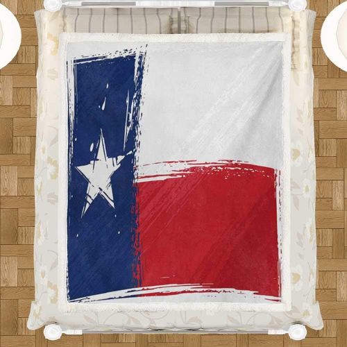  ScottDecor Texas Star Blanket Small Quilt,Grunge Flag with Watercolor Brush Strokes Independent Country,Vermilion White Dark Blue,Warm Breathable Comforter for Girls Kids Adults W5