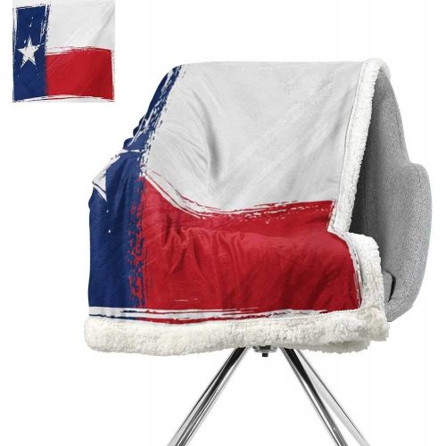  ScottDecor Texas Star Blanket Small Quilt,Grunge Flag with Watercolor Brush Strokes Independent Country,Vermilion White Dark Blue,Warm Breathable Comforter for Girls Kids Adults W5