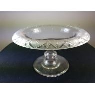 /ScottishGoods Antique Victorian Glass Bowl Clear Cut Crystal Glass Compote Bowl on Pedestal 1800s Original