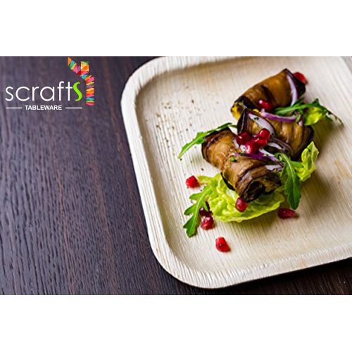  7 Square Disposable Palm Leaf Plates by Scrafts - Compostable,Biodegradable Heavy Duty Dinner Party Plate - Comparable to Bamboo Wood - Elegant Plant Based Dishware: (25 Pack) …