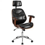 Scranton & Co Leather Swivel Office Chair in Black and Walnut