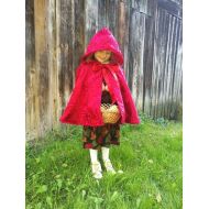 ScrapsKeeper Little Red Riding Hood cape, Little Red Riding Hood costume, Halloween costume, red cape, upcycled cape, toddler cape, cloak, cape with hood