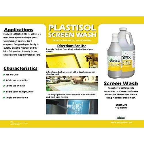  Screen Print Direct Ecotex PLASTISOL Screen WASH - in Sink Screen Wash/Ink Degradent for Screen Printing Environmentally Friendly (Quart)