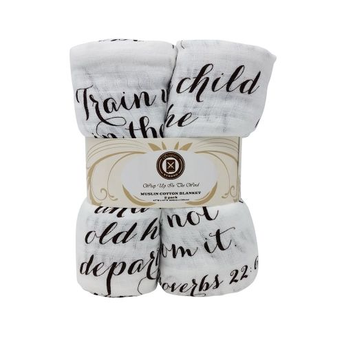  Scripture Strong Proverbs 22:6 | Best Muslin Baby Swaddle Blanket Gift Set | 100% Cotton Receiving Blankets | Extra Large (4’x4’) | Brown, 2 Pack