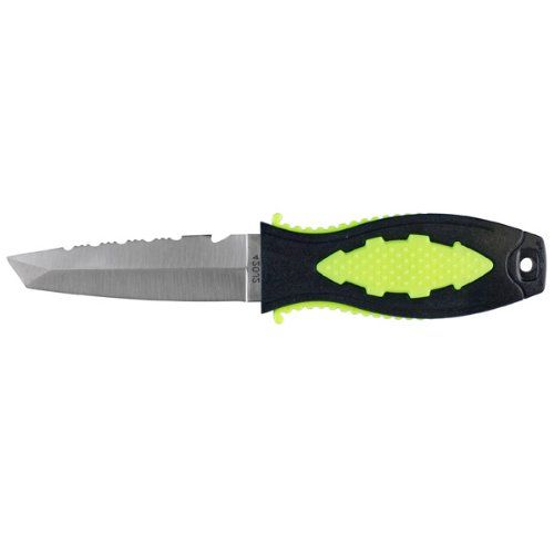  ScubaMax New 420 Stainless Steel BCD Scuba Diving Knife with Sheath & BoltNut Screw-On System for Mounting on Hose, Fabric or Webbing - Tanto Tip (Neon Yellow)