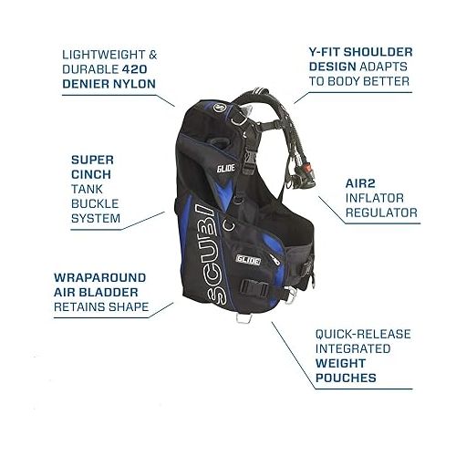 스쿠버프로 Scubapro Glide Diving BCD with 5th Generation Air2 Octopus/Inflator (Black/Gray, Large)