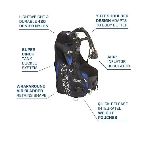 스쿠버프로 Scubapro Glide w/AIR2 V GEN - Black/Blue - Large