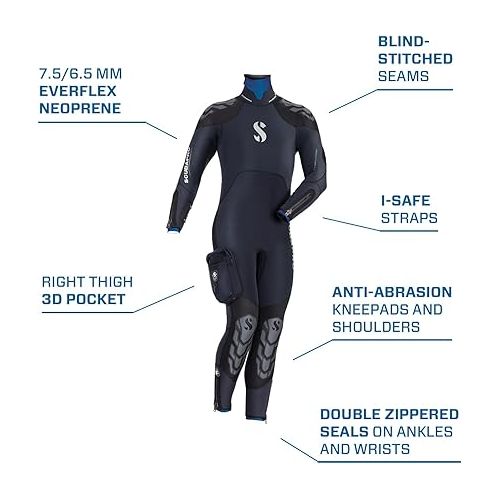 스쿠버프로 Scubapro Men's NovaScotia Steamer with Hood Wetsuit with 7.5mm Thickness
