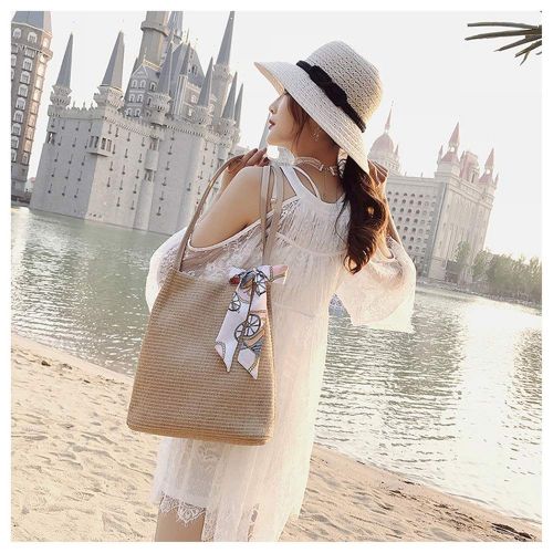  Sdcvopl Womens Handbag Straw Bucket Bag Rattan Bag Simple Wild Straps Holiday Beach Bag Fashion Tide Handbag Cute Handbag