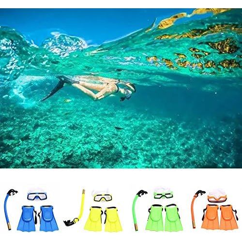  Sdkmah9 Kids Scuba Maske Schnorchel Set, drei Sets Tube Schnorchel Maske Anti Nebel Schwimmbrille Brille fuer Kinder Schwimmen Pool Tauchen gewebter Fuss Set