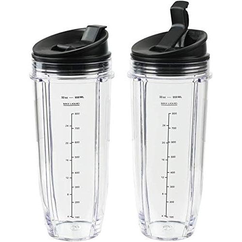  Sduck Replacement Parts for Nutri Ninja Blender, 2x Jumbo 32 oz Cups with Sip & Seal Lids For 1000w Auto-iQ and Duo Blenders Nutri Ninja Blender