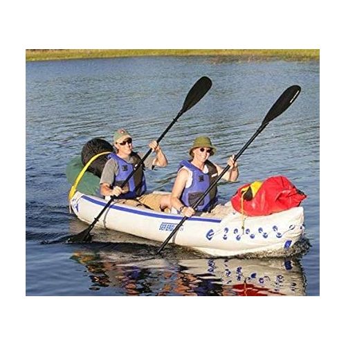 씨이글 Sea Eagle 370 Deluxe 2 Person Inflatable Portable Sport Kayak & Paddles (2 Pack)