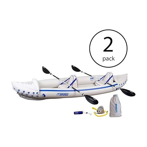 씨이글 Sea Eagle 370 Pro 3 Person Inflatable Kayak Fishing Boat Canoe Paddles (2 Pack)