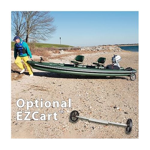 씨이글 Sea Eagle FSK16 FishSkiff Inflatable 16', High Pressure, All-Drop-Stitch, 1-3 Person Frameless Fishing Boat w/Rigid 6” External Keel - Portable, Storable, and Transportable