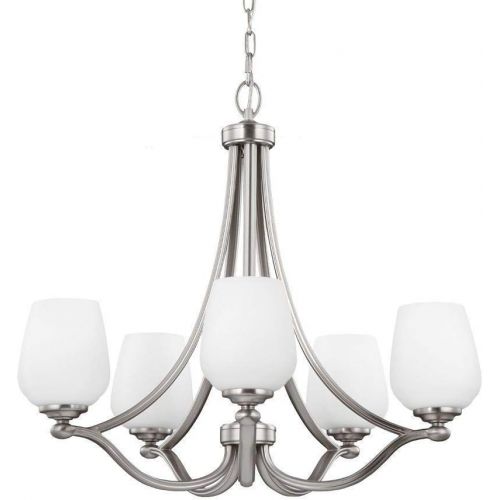  Feiss F29605SN Vintner Glass Chandelier Lighting, Satin Nickel, 5-Light (26Dia x 24H) 375watts