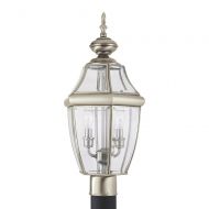 Sea Gull Lighting 8229-965 Lancaster Two-Light Outdoor Post Lantern with Clear Curved Beveled Glass Panels, Antique Brushed Nickel Finish