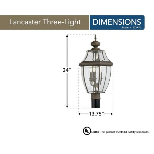  Sea Gull Lighting 8229-965 Lancaster Two-Light Outdoor Post Lantern with Clear Curved Beveled Glass Panels, Antique Brushed Nickel Finish