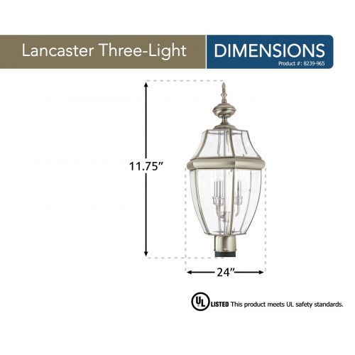  Sea Gull Lighting 8229-965 Lancaster Two-Light Outdoor Post Lantern with Clear Curved Beveled Glass Panels, Antique Brushed Nickel Finish