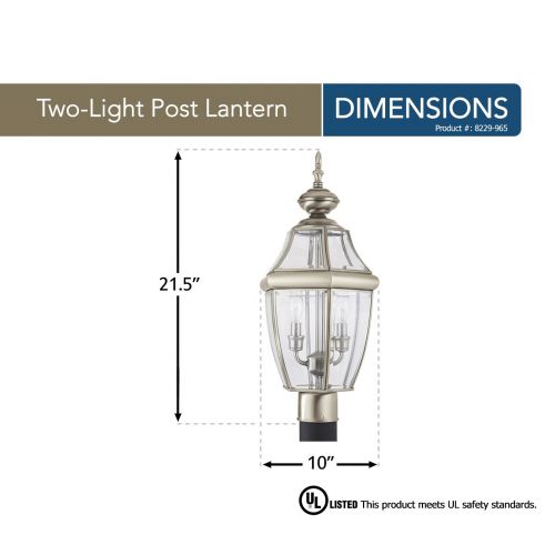  Sea Gull Lighting 8229-965 Lancaster Two-Light Outdoor Post Lantern with Clear Curved Beveled Glass Panels, Antique Brushed Nickel Finish