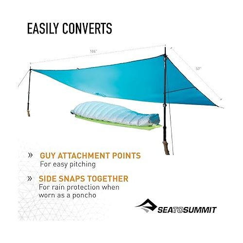  Sea to Summit Ultra-SIL Nano Tarp Poncho 4-in-1 Raincoat, Pack Cover, Groundsheet, and Shelter, Lime