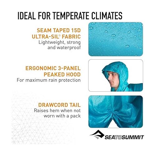  Sea to Summit Ultra-SIL Nano Tarp Poncho 4-in-1 Raincoat, Pack Cover, Groundsheet, and Shelter, Lime