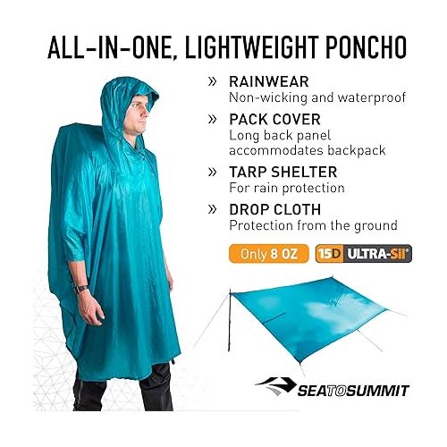  Sea to Summit Ultra-SIL Nano Tarp Poncho 4-in-1 Raincoat, Pack Cover, Groundsheet, and Shelter, Lime