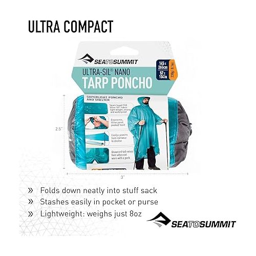  Sea to Summit Ultra-SIL Nano Tarp Poncho 4-in-1 Raincoat, Pack Cover, Groundsheet, and Shelter, Lime