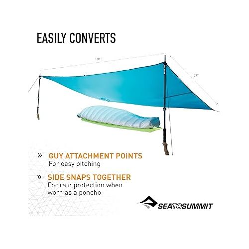 Sea to Summit Ultra-SIL Nano Tarp Poncho 4-in-1 Raincoat, Pack Cover, Groundsheet, and Shelter, Pacific Blue