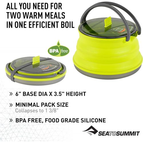  Sea to Summit X-Pot Kettle Collapsible Camping Cook Pot with Lid, 1.3 Liter, Lime