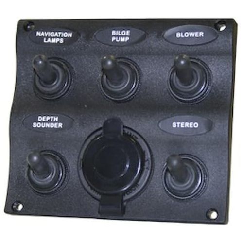  SeaSense 5001560 5 Gang Toggle Switch Panel with 12V Outlet