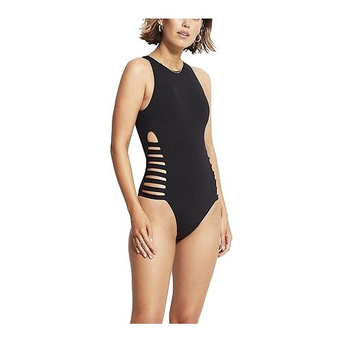  Seafolly Women's High Neck One Piece Swimsuit with Multi Strap Sides