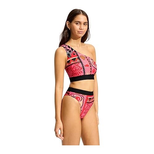  Seafolly Women's Rise Cheeky Coverage Hi Leg Bikini Bottom Swimsuit