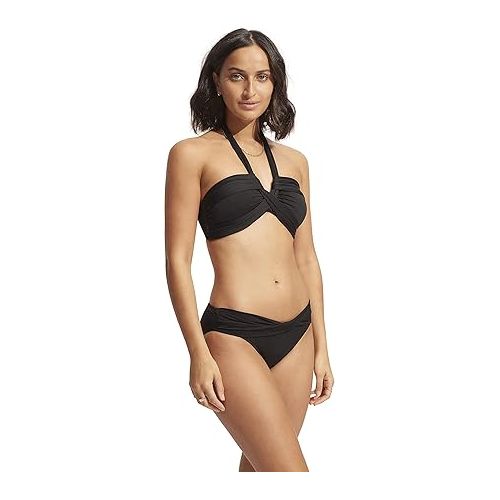 Seafolly Women's Standard Bandeau Halter Bikini Top Swimsuit, Eco Collective Black, 6