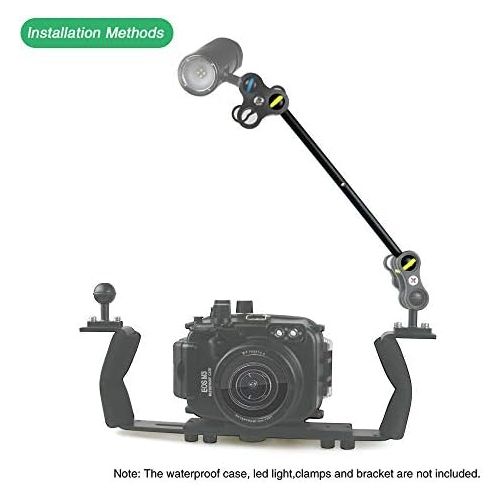  [아마존베스트]Seafrogs Double aluminium ball arm for connecting strobe light and video light to underwater housing