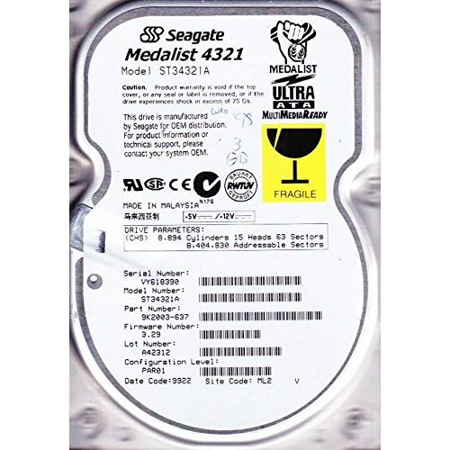  Seagate ST34321A 4.3GB 3.5 IDE Hard Drive