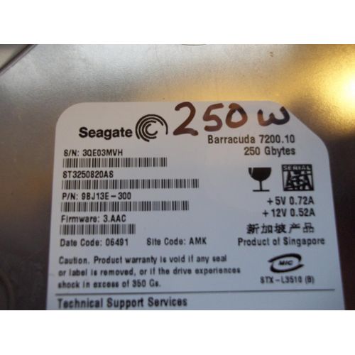  Seagate Barracuda ST3250820AS 250GB 7200 RPM 8MB Cache SATA 3.0Gb/s Perpendicular Recording Hard Drive