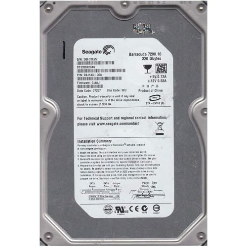  Seagate Barracuda 7200.10 320 GB SATA 16 MB Cache Bulk/OEM Hard Drive ST3320620AS