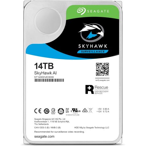  Seagate Skyhawk AI 14TB Surveillance Internal Hard Drive HDD?3.5 Inch SATA 6Gb/s 256MB Cache with Drive Health Management + 3-Year Rescue Service (ST14000VE0008)