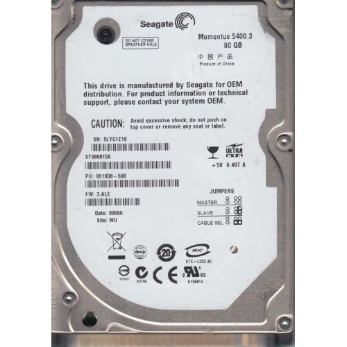  Seagate ST980815A Momentus 5400.3 Ultra ATA/100 80 GB Bulk/OEM Hard Drive