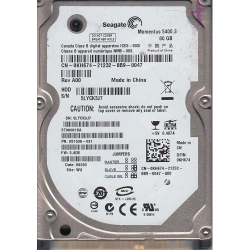  Seagate ST980815A Momentus 5400.3 Ultra ATA/100 80 GB Bulk/OEM Hard Drive