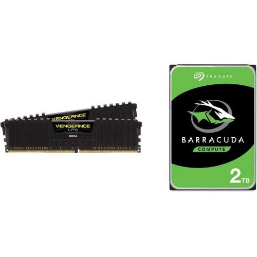  Seagate Barracuda 2TB Internal Hard Drive HDD ? 3.5 Inch SATA 6Gb/s 7200 RPM 256MB Cache 3.5-Inch & Corsair Vengeance LPX 16GB (2x8GB) DDR4 DRAM 3200MHz C16 Desktop Memory Kit - Bl