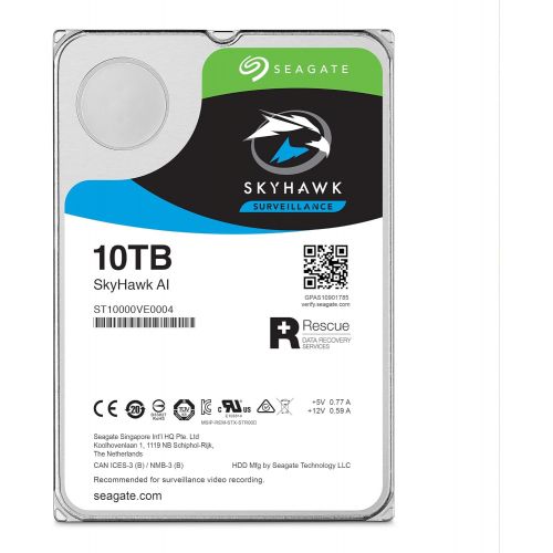  Seagate Skyhawk AI 10TB Video Internal Hard Drive HDD ? 3.5 Inch SATA 6Gb/s 256MB Cache for DVR NVR Security Camera System with in-House Rescue Services (ST10000VE001)