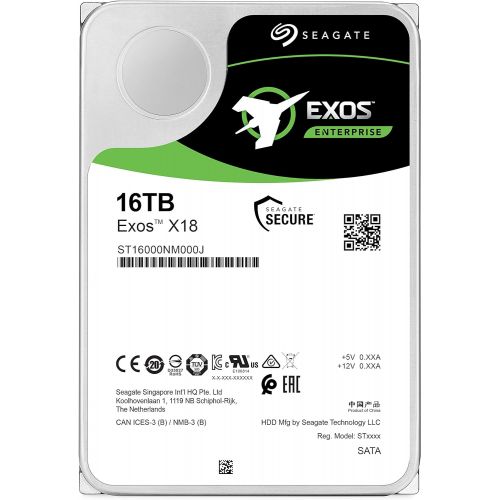  Seagate Exos X18 16TB Enterprise HDD - CMR 3.5 Inch Hyperscale SATA 6Gb/s, 7200 RPM, 512e and 4Kn FastFormat, Low Latency with Enhanced Caching (ST16000NM000J)