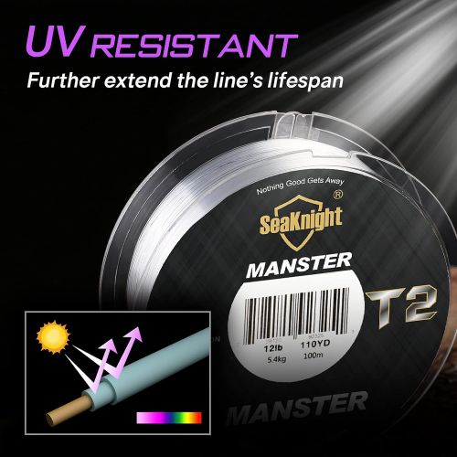  [아마존베스트]SeaKnight T2 Fluorocarbon Single String Fishing Line 100% Fluorocarbon 100m/111yds Monofilament Leader Line