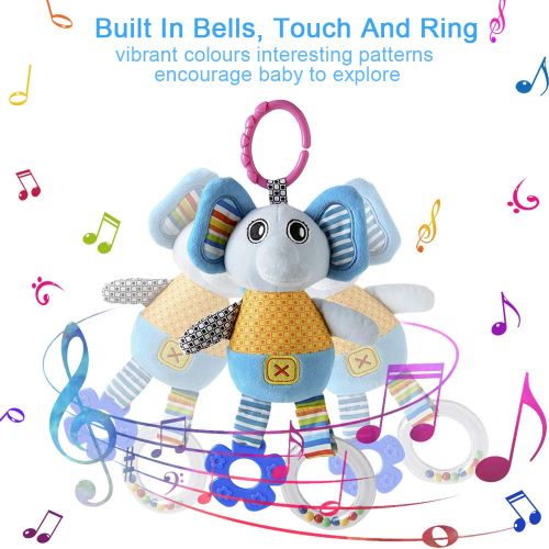  4 Piece Baby Stroller Toy Sensory Musical Toys for 0, 3, 6, 9, 12 Months, Sealive Soft Rattles Hanging Plush Activity Crib Car Seat Toys for Babies Boy Girl
