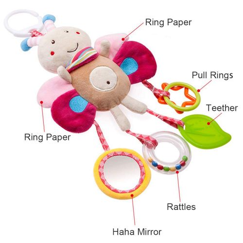  4 Piece Baby Stroller Toy Sensory Musical Toys for 0, 3, 6, 9, 12 Months, Sealive Soft Rattles Hanging Plush Activity Crib Car Seat Toys for Babies Boy Girl