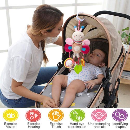  4 Piece Baby Stroller Toy Sensory Musical Toys for 0, 3, 6, 9, 12 Months, Sealive Soft Rattles Hanging Plush Activity Crib Car Seat Toys for Babies Boy Girl