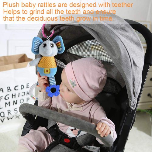  4 Piece Baby Stroller Toy Sensory Musical Toys for 0, 3, 6, 9, 12 Months, Sealive Soft Rattles Hanging Plush Activity Crib Car Seat Toys for Babies Boy Girl