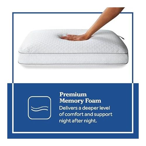 씰리 Sealy Essentials Memory Foam Bed Pillow for Pressure Relief, Adaptive Memory Foam Pillow with Washable Knit Cover, Standard, 24 x 16 in x 5 in,White