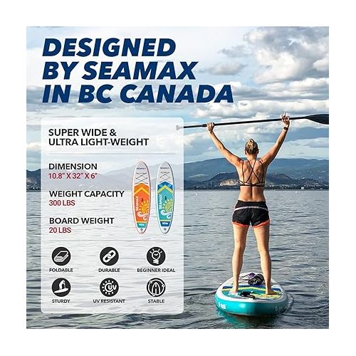  Seamax SeaDancer 108 Inflatable SUP Package, Dimensions L10'8ft x W32 x T6, Blue or Orange